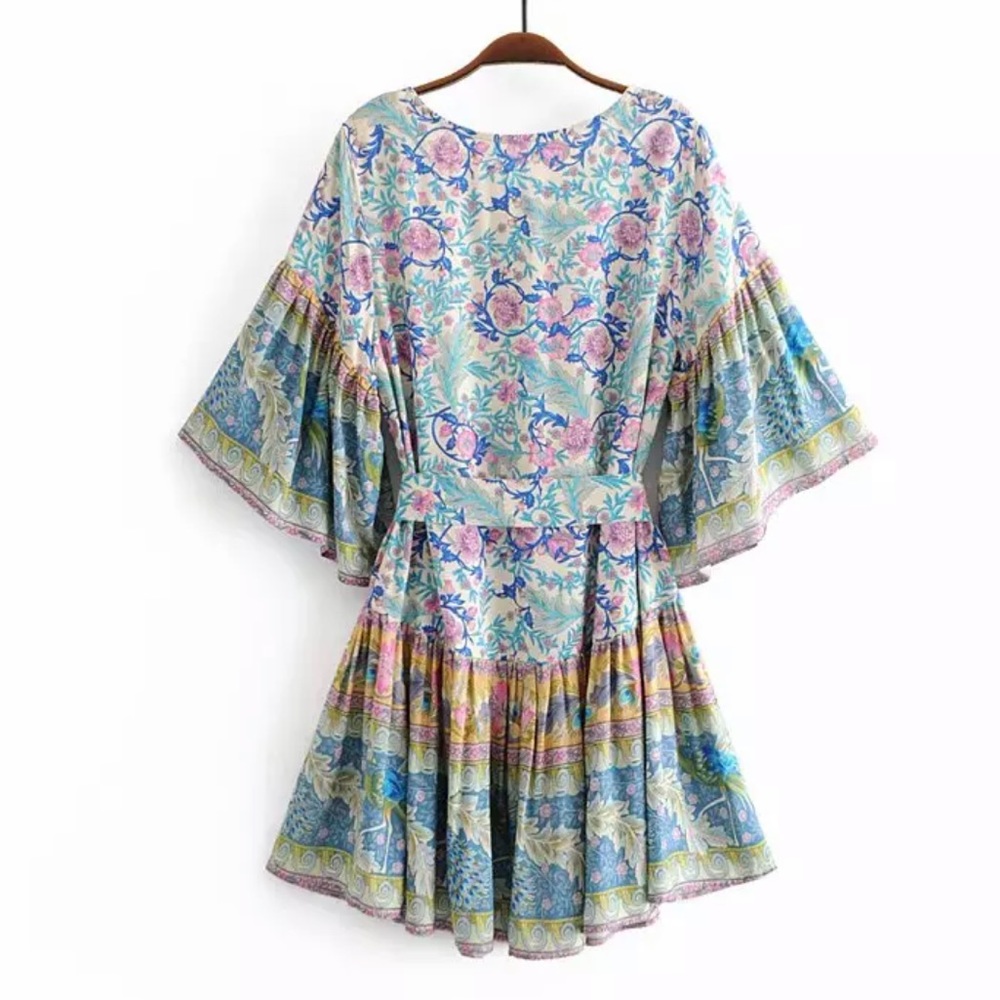 Colorful Boho Floral Gypsy Peacock Print Dress - Picture 5 of 13